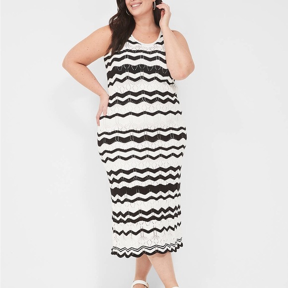 Lane Bryant Sleeveless Chevron Stripe Sweater Dress black white midi size 14/16 - Picture 1 of 10